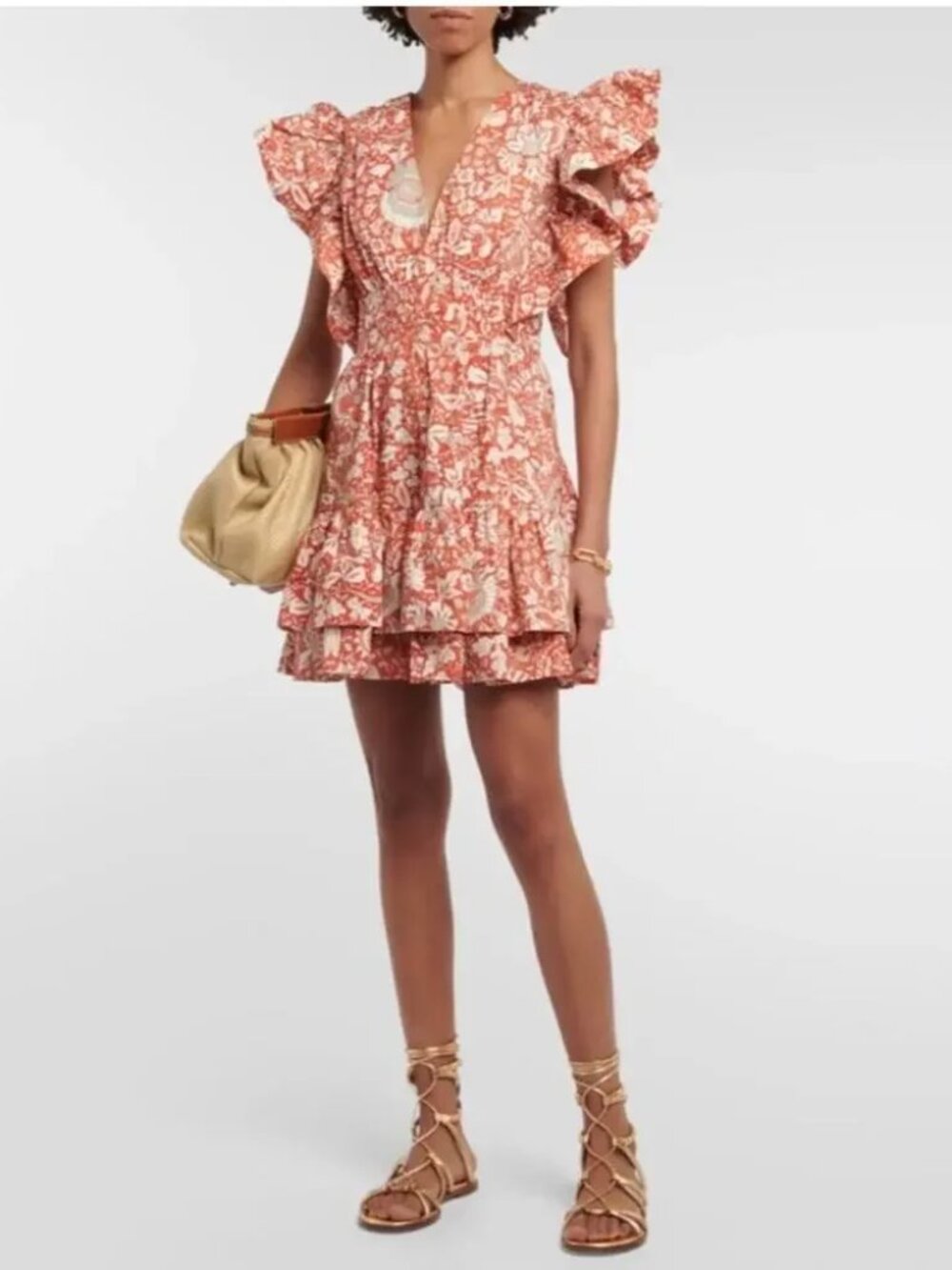 ULLA JOHNSON Kiri Mini Dress Orange Blossom Statement Sleeve Sundress Cotton 10 - Picture 7 of 16